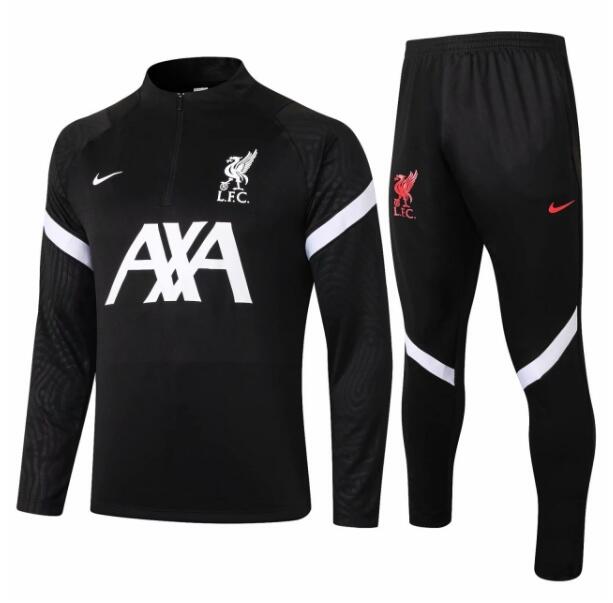 Liverpool Black White Zipper Training Kits Sweatshirt with Pants 2020/21